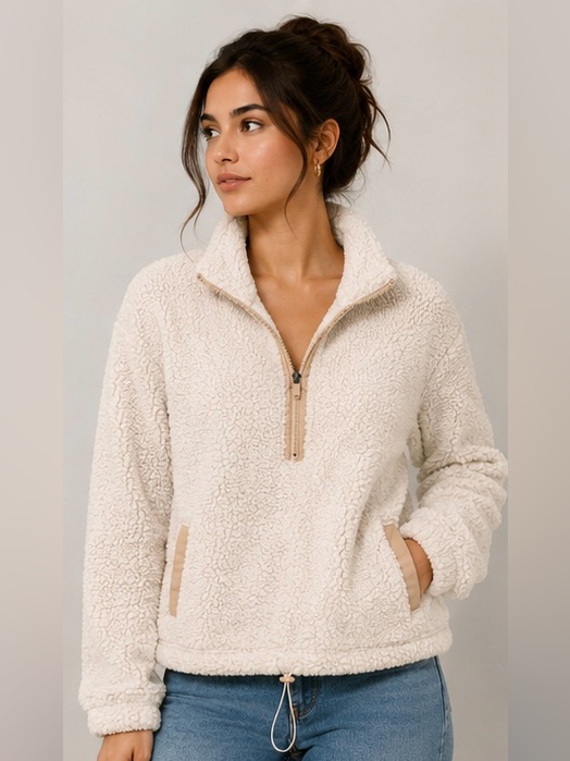 No Boundaries Cream Sherpa Half-Zip Teddy Jacket
